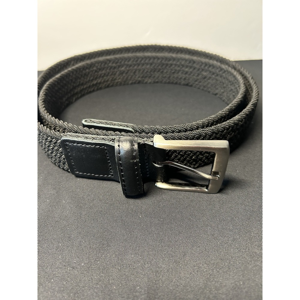 UNISEX BRAIDED BLACK ELASTIC STRETCH BELT 1.25 WIDTH WITH SILVER BUCKLE 40-42 B8